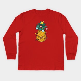 Festive Holiday Pineapple Cartoon Kids Long Sleeve T-Shirt